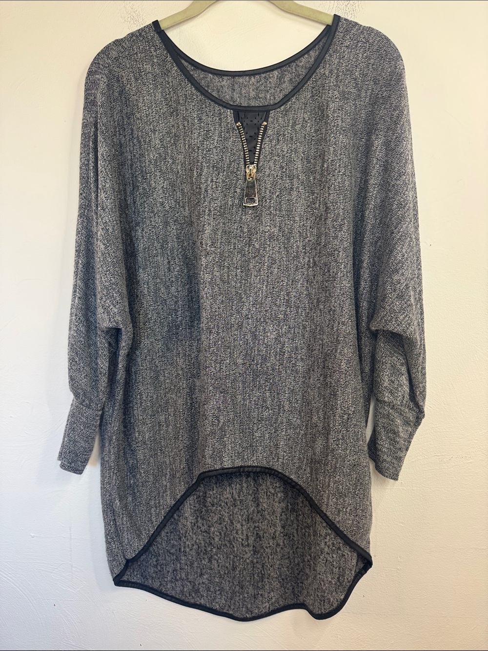Women's Gray Heather Zip-Accent Tunic Top Made in Italy Whimsygoth grunge bow - Picture 1 of 6